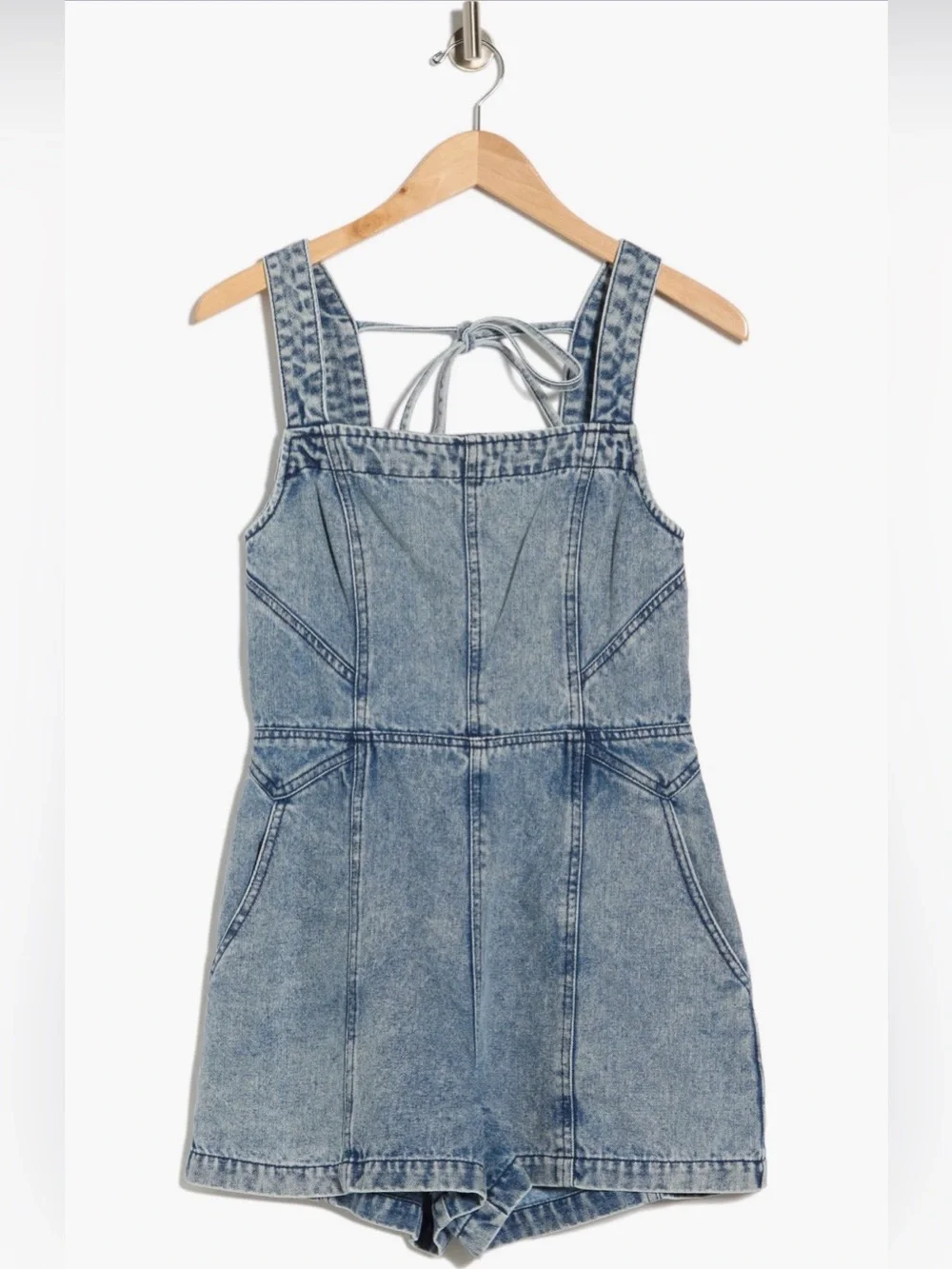 Vigoss Washed Blue Denim Short Overalls Romper - Picture 3 of 3